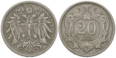 Австрия 20 геллеров 1895 Франц Иосиф I (1848-1916) KM 2803 никель 4615-212