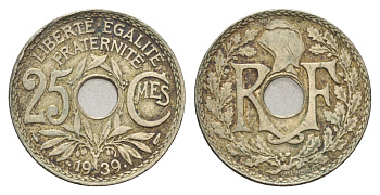 Франция 25 сантимов 1939 KM 867b никель бронза 4610-346
