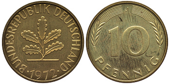 ФРГ 10 пфеннигов 1972 J KM 108, J.383 сталь плакированная латунью PROOF 1099-4-42