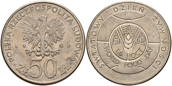 Польша 50 злотых 1981 Продовольственная программа - FAO KM 127 медно-никель UNC 4599-714