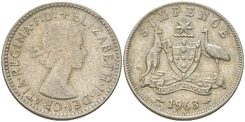 Австралия 6 пенсов 1963 Елизавета II (1952-2022) KM 58 серебро 4623-315