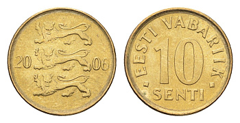 Эстония 10 сентов 2006 KM 22 латунь UNC 4668-636