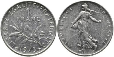 ФРАНЦИЯ 1 ФРАНК 1973 СЕЯТЕЛЬ KM 925.1 никель 65-1025