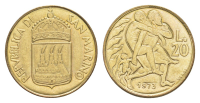 Сан-Марино 20 лир 1973 KM 26 алюминиевая бронза UNC 4647-164
