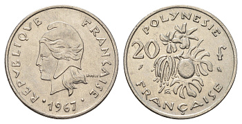 Французская Полинезия 20 франков 1967 KM 6 никель UNC 177-254