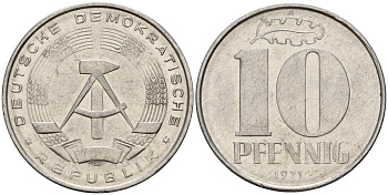 ГДР 10 пфеннигов 1971 A KM 10 алюминий 68-755