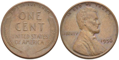 США 1 ЦЕНТ 1956 ЛИНКОЛЬН KM А132 медь цинк 218-261