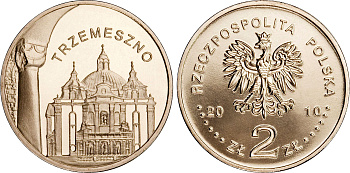 Польша 2 злотых 2010 MW, серия польские города, Тшемешно (Trzemeszno) KM 752 нордик UNC 4676-734