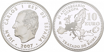 Испания 10 евро 2007 M, 50 лет Римскому договору KM 1135 серебро  PROOF   01-166-33