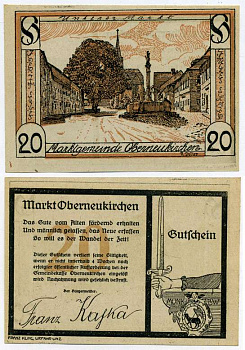Австрия, Обернойкирхен 20 геллеров 1920 нотгельд, ярмарочная коммуна, земля Верхняя Австрия   бумага  UNC (пресс) 7221-36-1-2