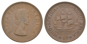 ЮАР 1 пенни 1959 Елизавета II KM 46 бронза 4645-912