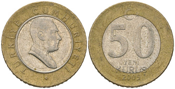 Турция 50 курушей 2005 KM 1168 биметалл 4620-456