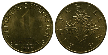 Австрия 1 шиллинг 1980 KM 2886 алюминиевая бронза 4384-1142
