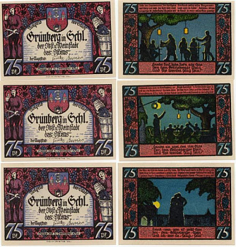 ГРЮНБЕРГ 3х75 ПФЕННИГОВ 1921 ВИНО бумага UNC (пресс) 70-1712