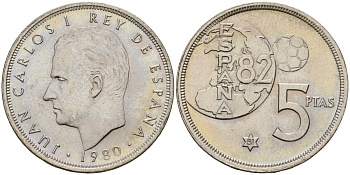 Испания 5 песет 1980 (81) Хуан Карлос I (1975 - 2014) KM 817 медно-никель 4187-1135
