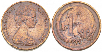 АВСТРАЛИЯ 1 ЦЕНТ 1973 ЕЛИЗАВЕТА II, МОЛОДОЙ ПОРТРЕТ, ОПОССУМ КМ 62 бронза 3955-454