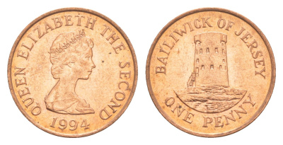 Джерси 1 пенни 1994 Елизавета II (1952-2022), башня Святого Клемента KM 54b сталь плакированная медью UNC 4651-959