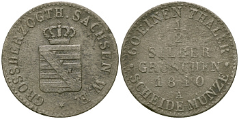 Саксен-Веймар-Эйзенах 1/2 гроша 1840 А, Карл Фридрих Саксен-Веймар-Эйзенахский (1828-1853) KM 85, AKS 25, Jaeger 529 серебро    99-569