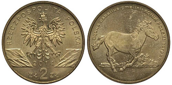 Польша 2 злотых 2014 MW, серия сохраним природу, польский коник KM 896 нордик UNC 4676-1045