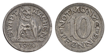 Аахен 10 пфеннигов 1920 Funck 1.1, Men05 70.1, Men18 99.1 железо 4636-925