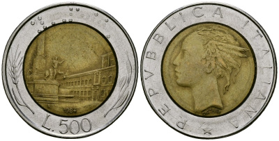 Италия 500 лир 1984 KM 111 биметалл 4165-1036