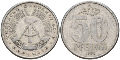 ГДР 50 пфеннигов 1958 A KM 12.1 алюминий 98-1055