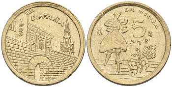 Испания 5 песет 1996 Хуан Карлос I (1975-2014), Риоха (La Rioja) KM 960 алюминиевая бронза 71-754