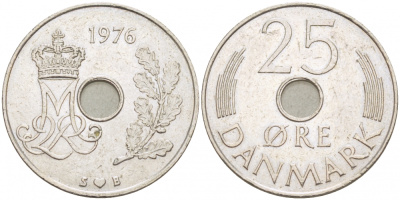 Дания 25 эре 1976 S; B, Маргрете II (1972- ) KM 861.1 медно-никель  3996-935