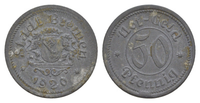 Бремен 50 пфеннигов 1920 Funck 58.2, Men05 3610.1, Men18 4566.1 цинк 4584-914