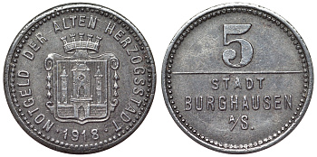 Германия, Бургхаузен 5 пфеннигов 1918 Бавария, нотгельд Funck 69.3 железо 4119-1027