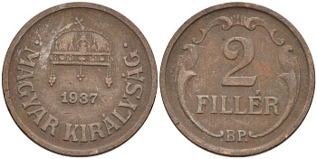 Венгрия 2 филлера 1937 BP KM 506 бронза 4115-1147
