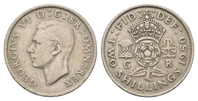 Великобритания 2 шиллинга (флорин) 1950 Георг VI (1936-1952) KM 878, Spink 4107 медно-никель 4698-1044