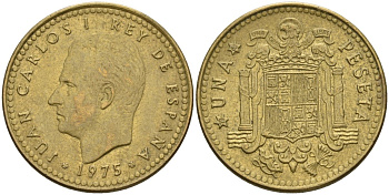 Испания 1 песета 1975 (80) Хуан Карлос I (1975-2014) KM 806 алюминиевая бронза 4604-431