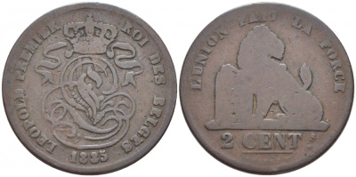 БЕЛЬГИЯ 2 САНТИМА 1835 BELGES KM 4.2 медь 4448-545