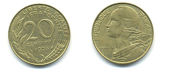 ФРАНЦИЯ 20 САНТИМОВ 1993 KM 930 медь алюминий никель 25-424