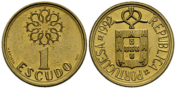 Португалия 1 эскудо 1992 KM 631 никель латунь 4164-1125