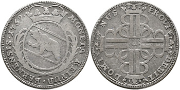 Швейцария, Берн 1/4 талера 1759 медведь KM 118, HMZ 2.220b серебро 00-00