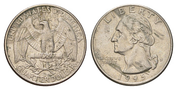 США 25 центов (квотер, 1/4 доллара) 1995 D, Вашингтон KM 164a медь плакированный медно-никелем 4628-1114