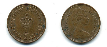 Великобритания 1/2 пенни 1971 Елизавета II (1952-2022) КМ 914, Spink 4239 бронза 4110-1647