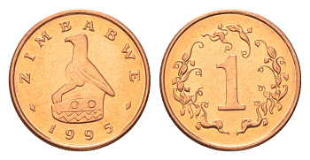 Зимбабве 1 цент 1995 птица-идол KM 1a сталь плакированная бронзой UNC M65-11