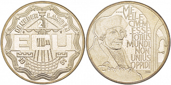 НИДЕРЛАНДЫ 2 1/2 ЭКЮ 1991 ЭРАЗМ РОТТЕРДАМСКИЙ медно-никель UNC 06-273-12