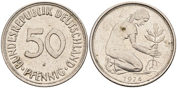 ФРГ 50 пфеннигов 1974 J KM 109.1, J. 384 медно-никель 4586-627
