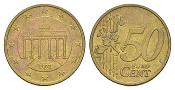 Германия 50 евроцентов 2002 D, Бранденбургские ворота KM 212 нордик 4629-555