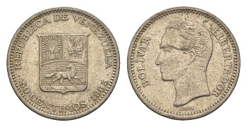 Венесуэла 50 сентимо 1965 Симон Боливар Y 41 никель 4582-931