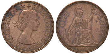 Великобритания 1 пенни 1962 Елизавета II (1952-2022) KM 897, Spink 4157 бронза 4131-446