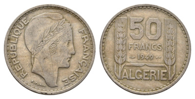 Алжир 50 франков 1949 год-тип KM 92 медно-никель 51-3713