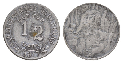 Ольденбург 1/2 марки 1917 Funck 407.1, Men18 14948.4 железо 4659-368