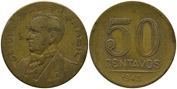 Бразилия 50 сентаво 1945 KM 557a алюминиевая бронза 4575-1035