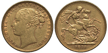 Великобритания соверен 1871 Виктория (1837-1901) Seaby 3856, KM 752, Friedberg 388 золото 00-000-00