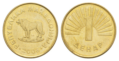 Македония 1 денар 2008 KM 2 медь цинк никель UNC 4633-1054
